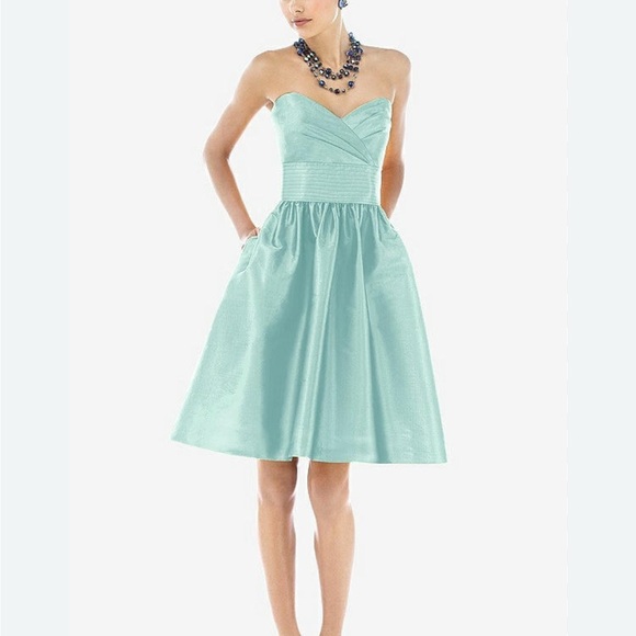Alfred Sung D540 Strapless Dupioni Dress Seaside Teal/Tiffany Blue‎ Size 10 NWT